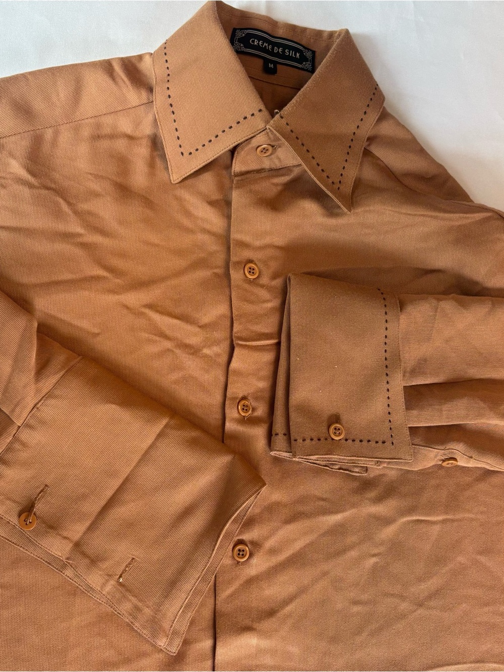 Vintage Creme de Silk Bronze Dagger French Cuff Shirt M